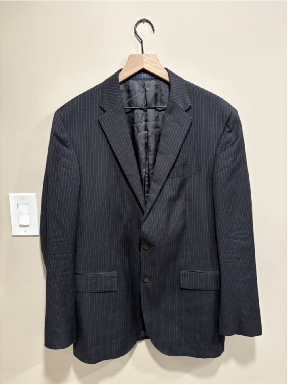 Polo Ralph Lauren Blazer Mens 42R Navy Wool Pinstripe Suit Jacket Sport Coat